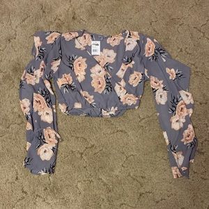 Charlotte Russe long sleeve faux wrap crop top